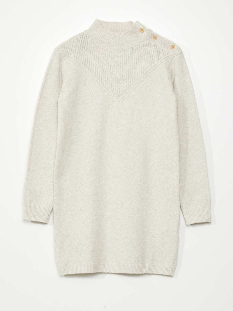 Vestido tipo jersey de punto con cuello alto BEIGE - Kiabi