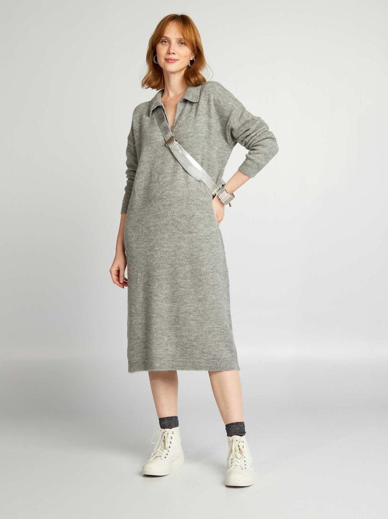 Vestido tipo jersey de punto con cuello GRIS - Kiabi