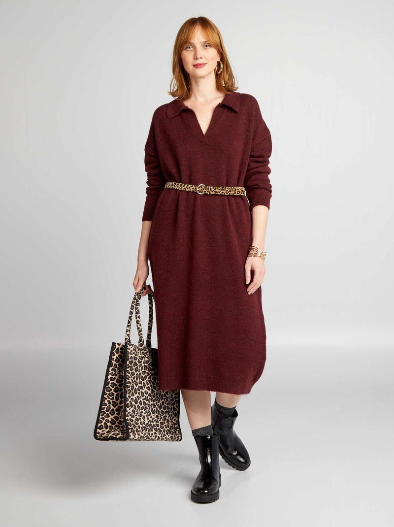 Vestido tipo jersey de punto con cuello ROJO - Kiabi