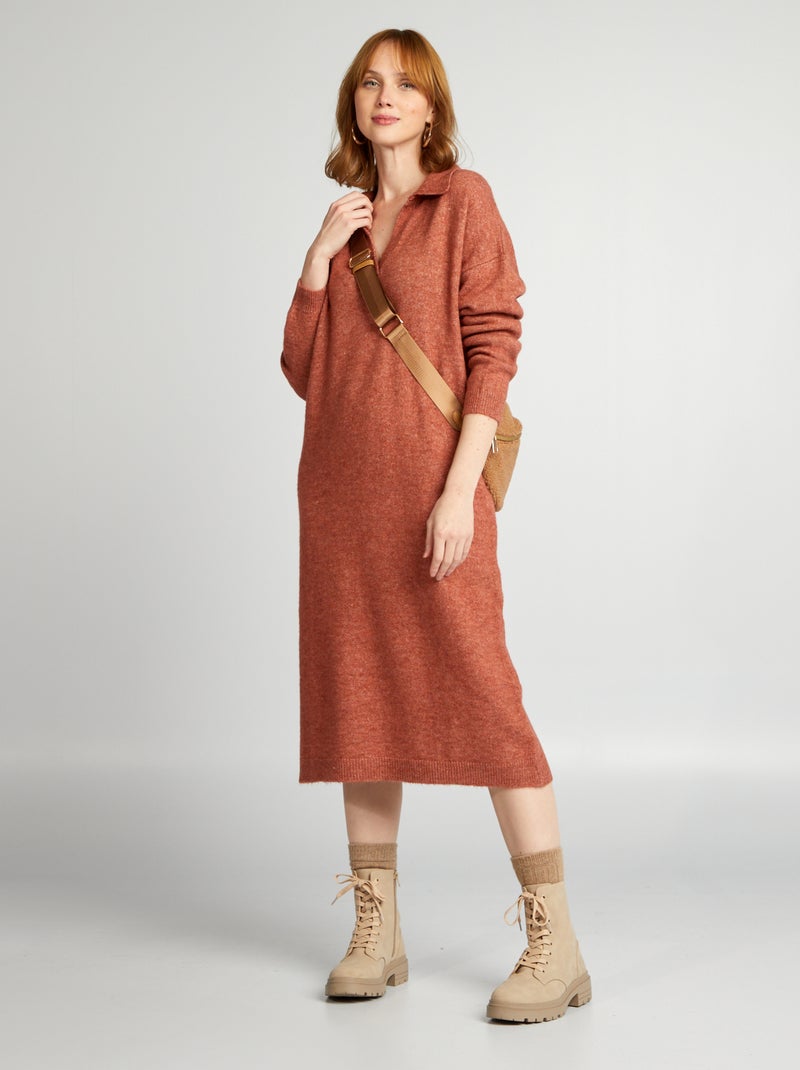 Vestido tipo jersey de punto con cuello ROJO - Kiabi