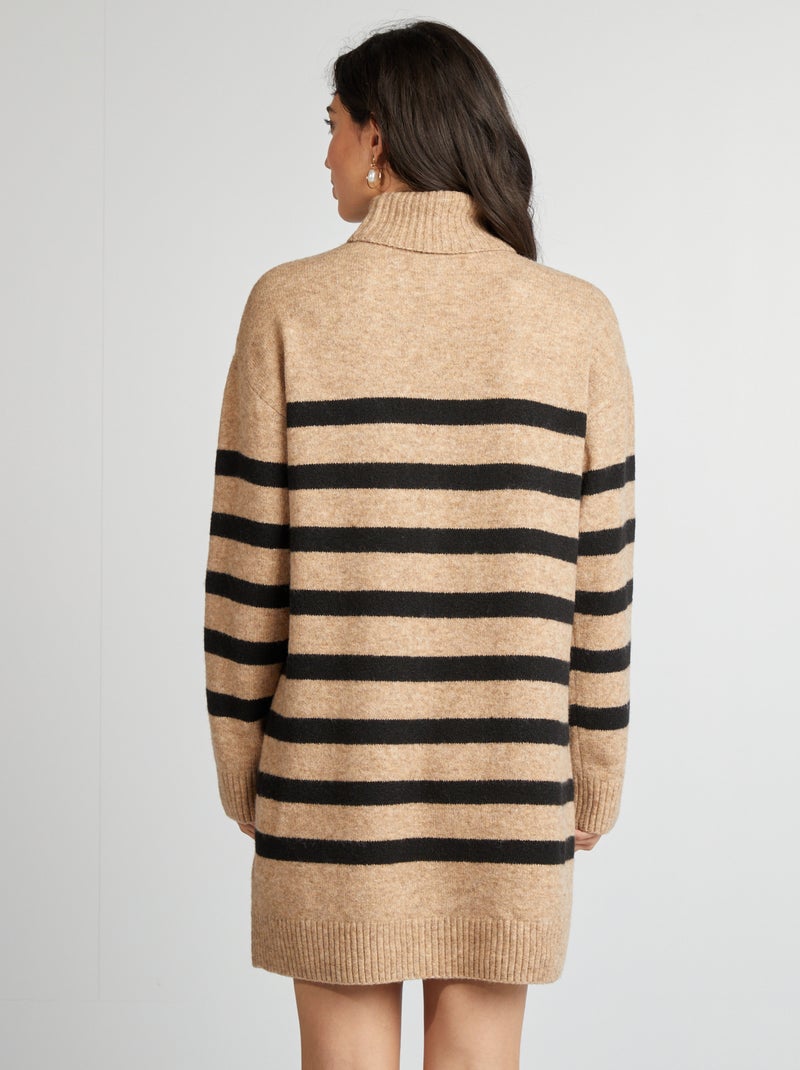 Vestido tipo jersey de punto con cuello vuelto BEIGE - Kiabi