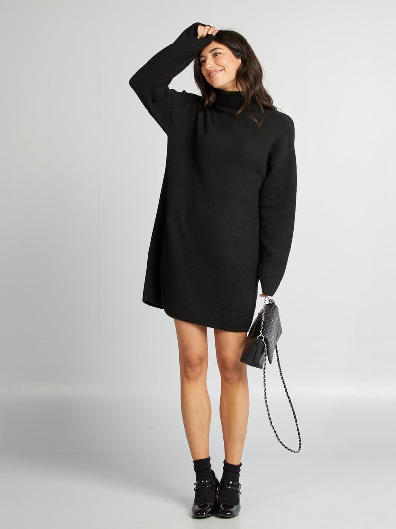Vestido tipo jersey de punto con cuello vuelto negro - Kiabi