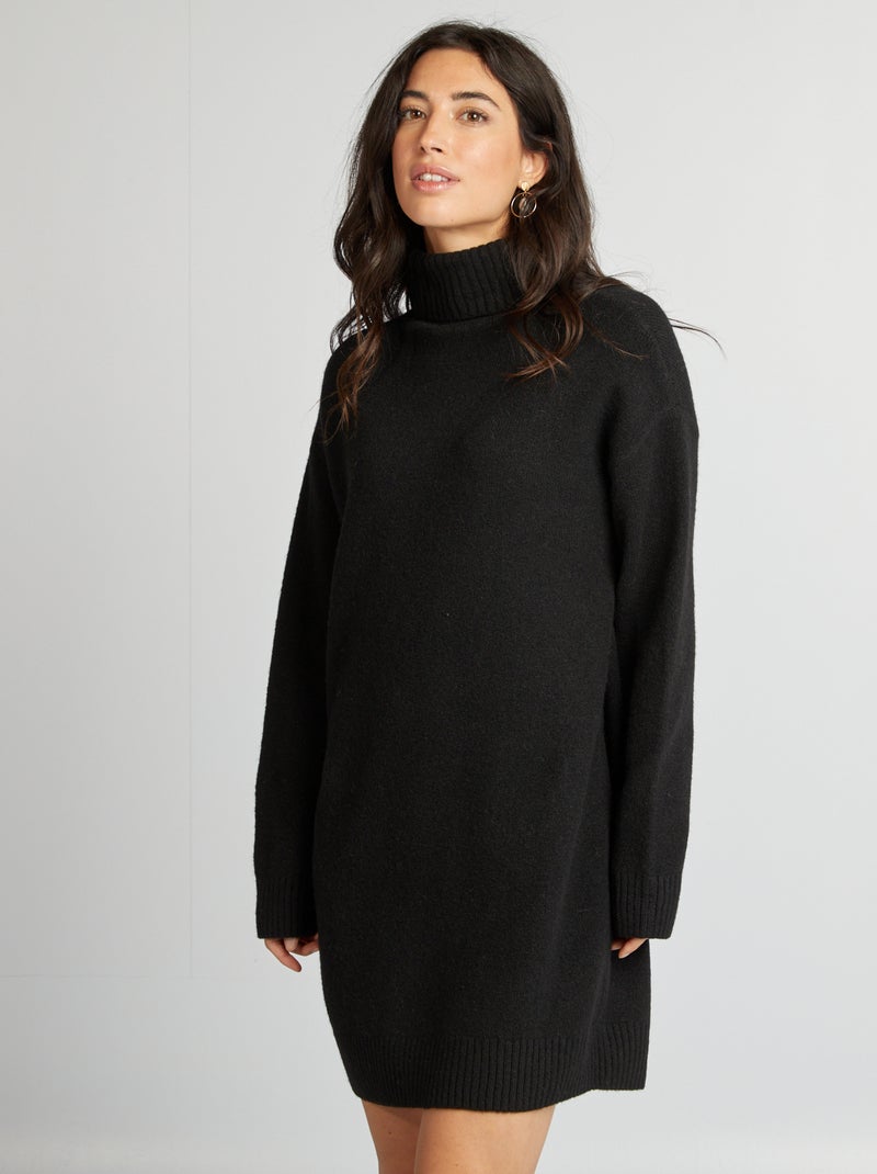 Vestido tipo jersey de punto con cuello vuelto negro - Kiabi