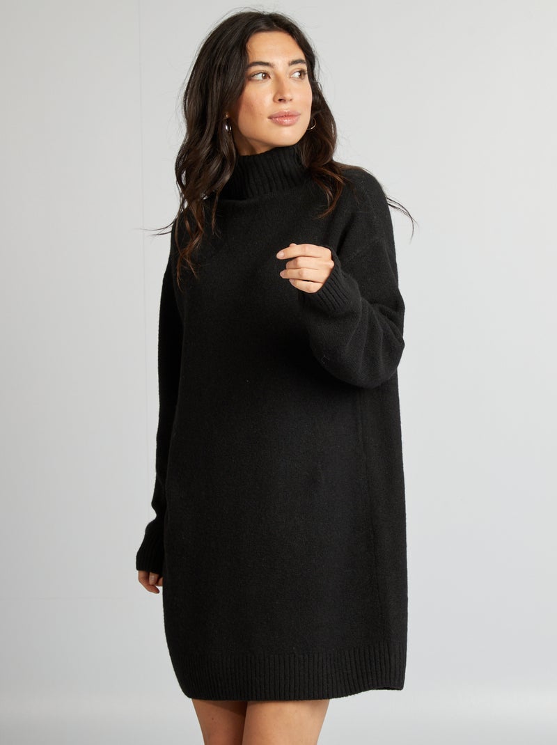 Vestido tipo jersey de punto con cuello vuelto negro - Kiabi