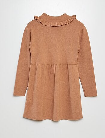 Vestido tipo jersey de punto con volante en el cuello