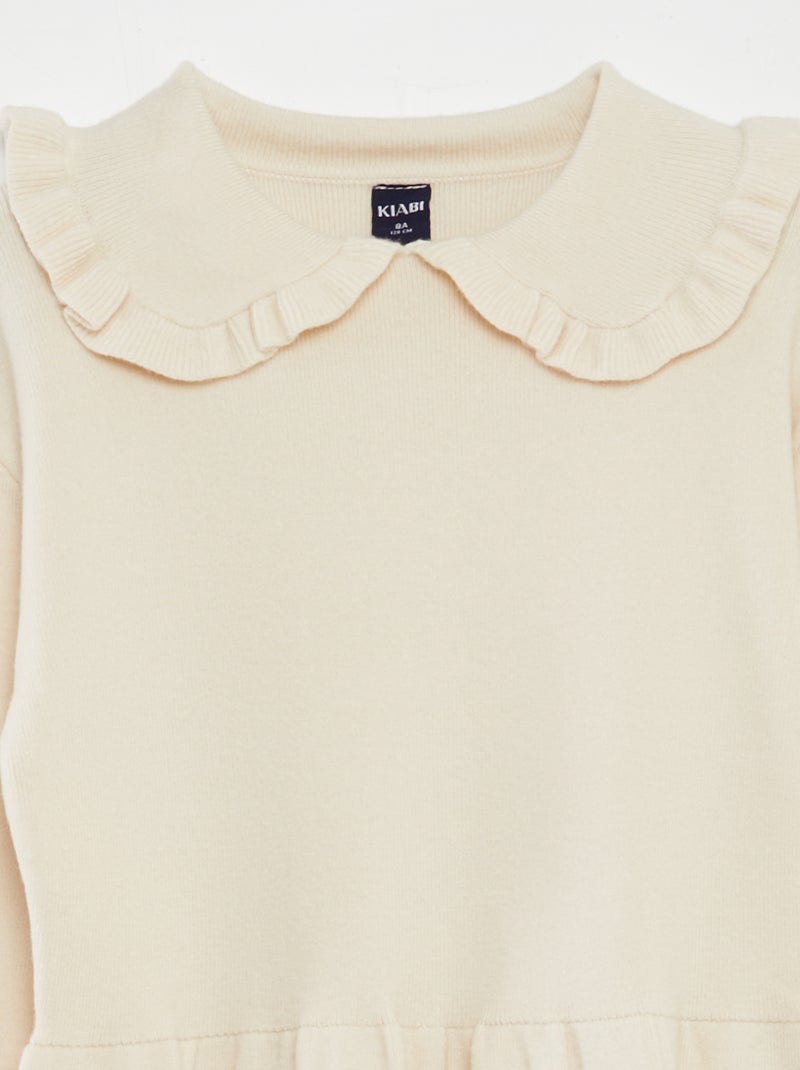 Vestido tipo jersey de punto con volante en el cuello BLANCO - Kiabi