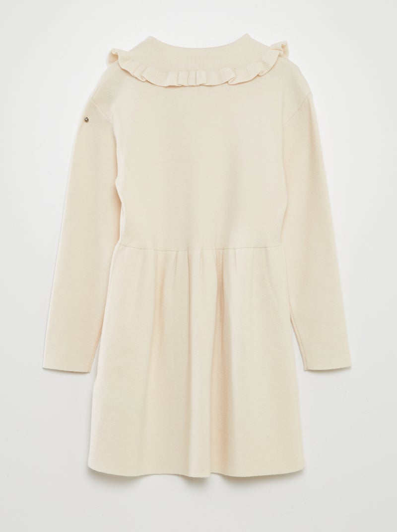 Vestido tipo jersey de punto con volante en el cuello BLANCO - Kiabi