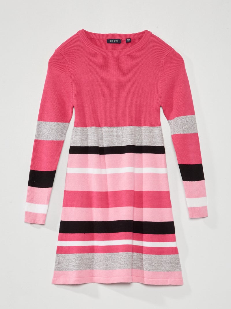 Vestido tipo jersey de punto de canalé a rayas ROSA - Kiabi