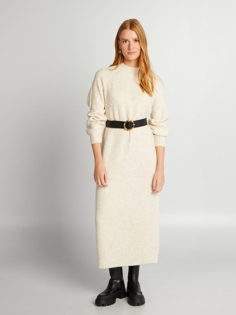 Vestido tipo jersey de punto de canalé BEIGE - Kiabi