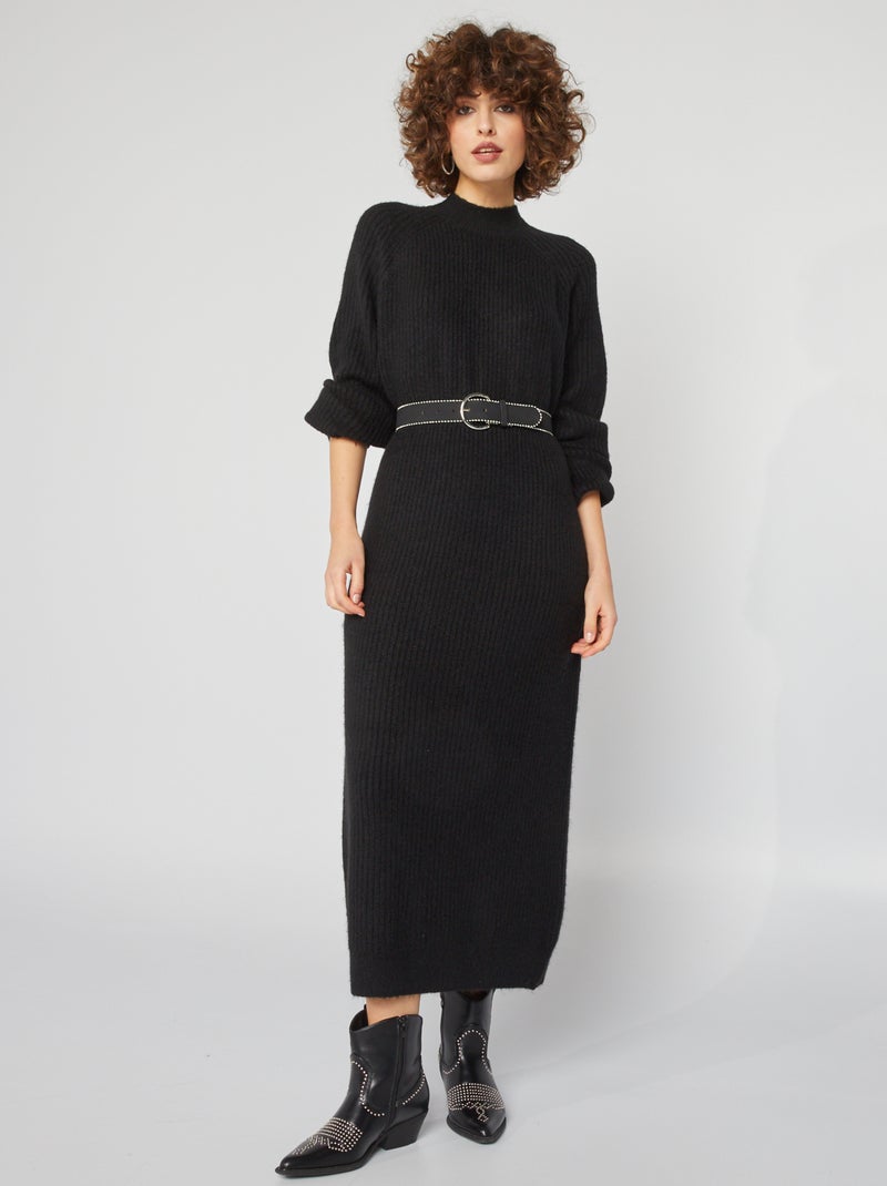 Vestido tipo jersey de punto de canalé negro - Kiabi