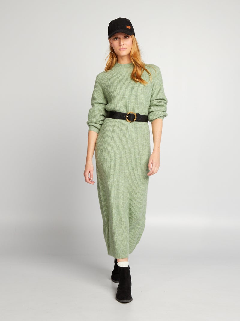 Vestido tipo jersey de punto de canalé VERDE - Kiabi
