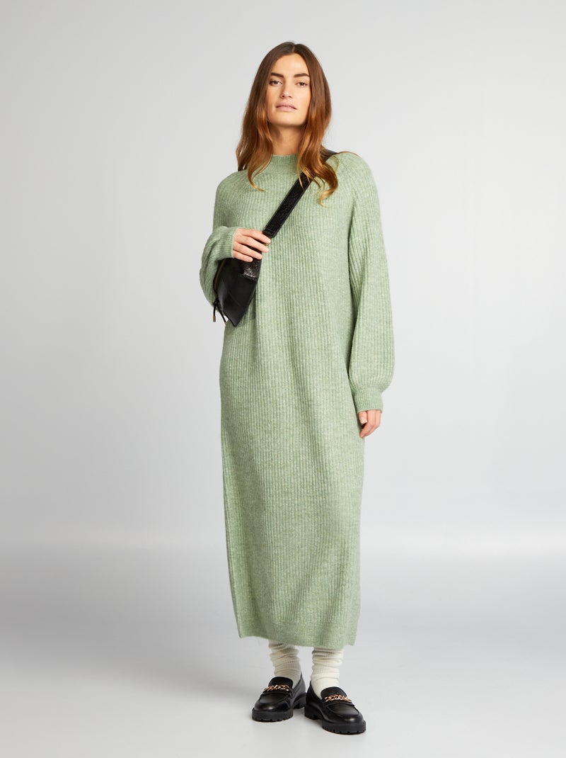 Vestido tipo jersey de punto de canalé VERDE - Kiabi
