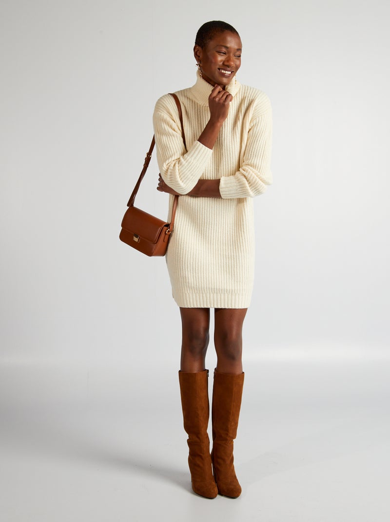 Vestido tipo jersey de punto grueso BEIGE - Kiabi