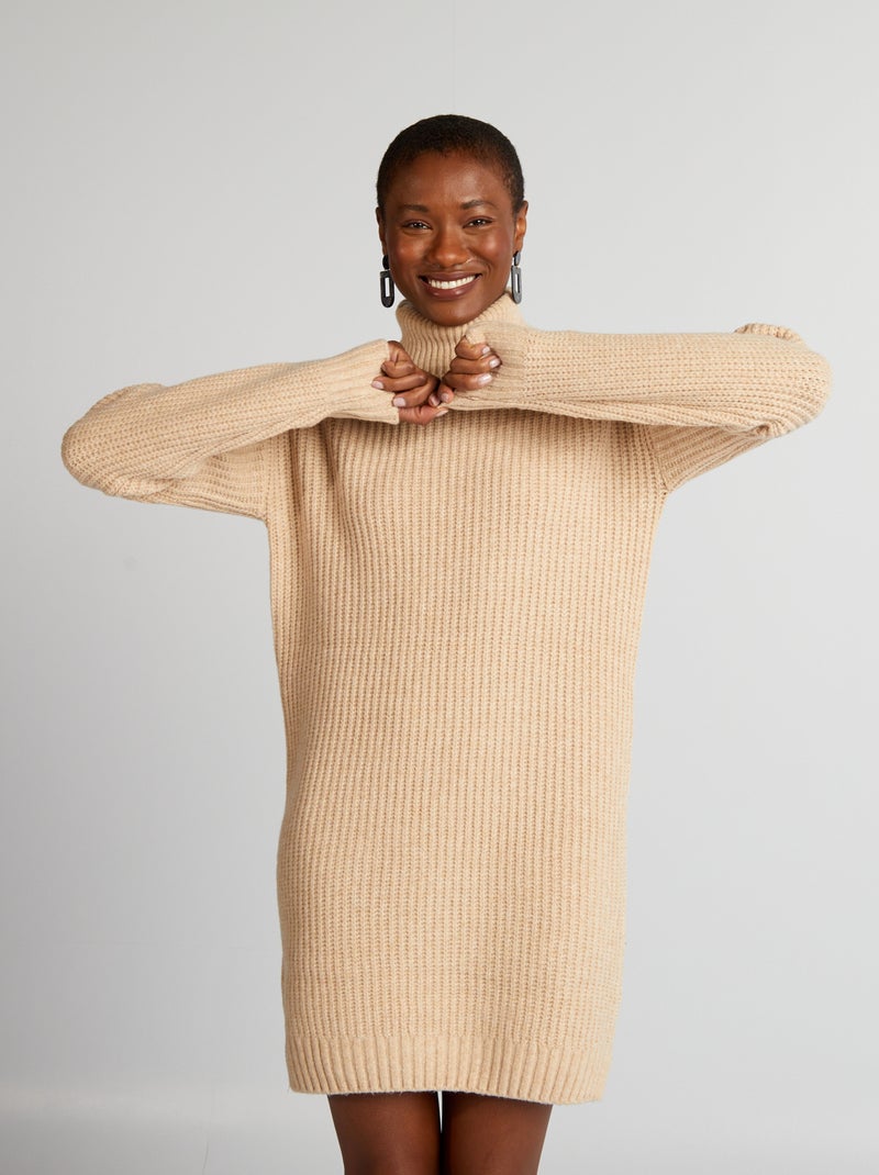 Vestido tipo jersey de punto grueso BEIGE - Kiabi