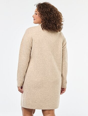 Vestido jersey de punto grueso con botones dorados en el cuello