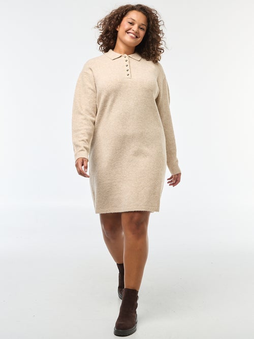 Vestido tipo jersey de punto grueso con botones dorados en el cuello - Kiabi