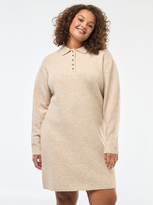 Vestido tipo jersey de punto grueso con botones dorados en el cuello - Kiabi