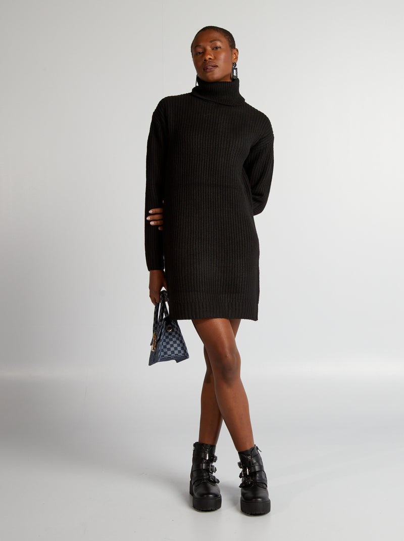 Vestido tipo jersey de punto grueso negro - Kiabi