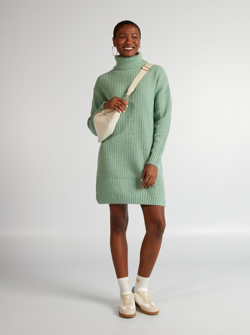 Vestido tipo jersey de punto grueso VERDE - Kiabi