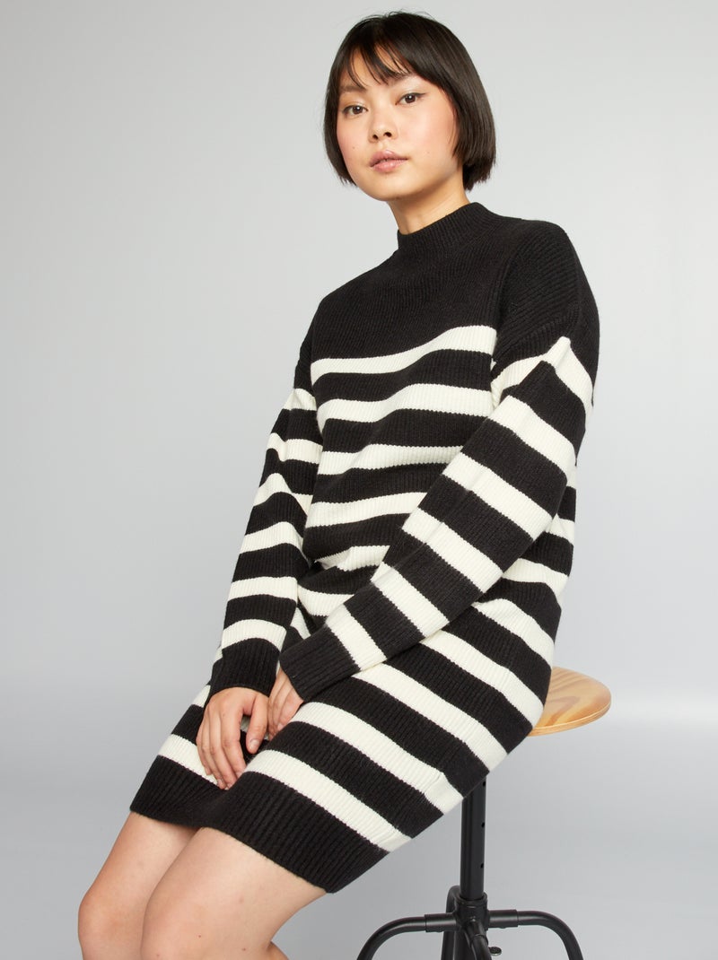Vestido tipo jersey de punto 'rayas' NEGRO - Kiabi