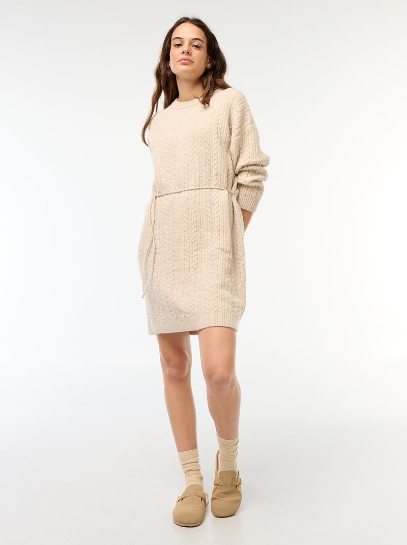 Vestido tipo jersey de punto trenzado Beige - Kiabi