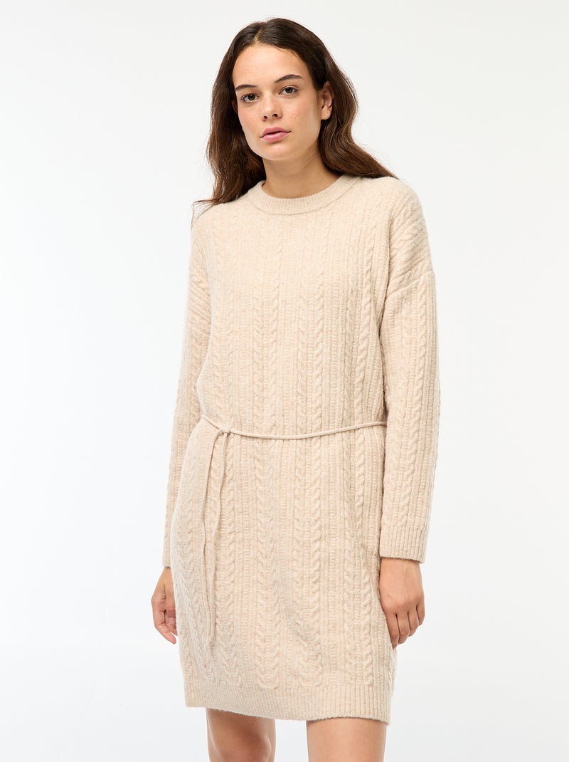 Vestido tipo jersey de punto trenzado Beige - Kiabi