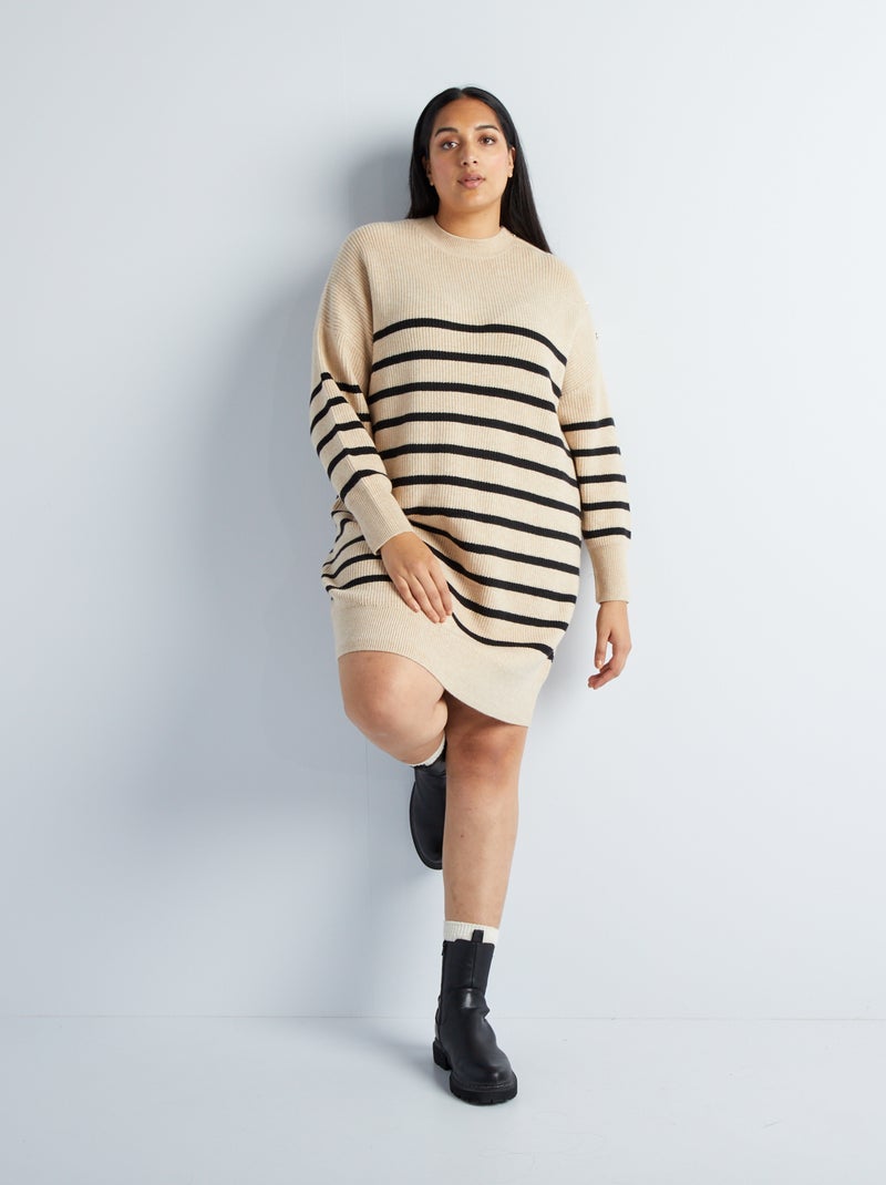Vestido tipo jersey de rayas BEIGE - Kiabi