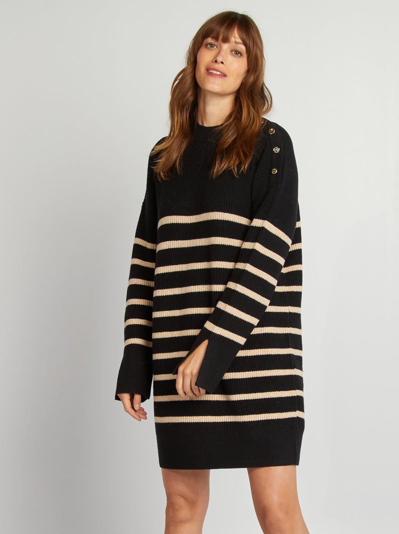 Vestido tipo jersey de rayas marineras NEGRO - Kiabi