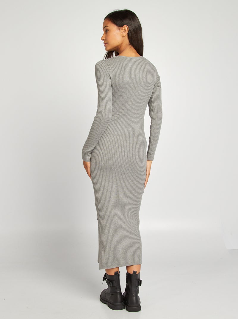 Vestido tipo jersey entallado de punto de canalé GRIS - Kiabi