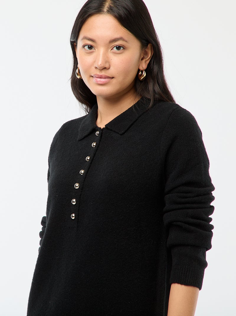 Vestido tipo jersey largo con cuello polo fantasía Negro - Kiabi