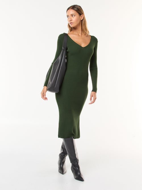 Vestido tipo jersey largo de canalé - Kiabi