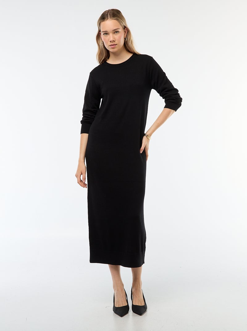 Vestido tipo jersey largo de manga larga Negro - Kiabi