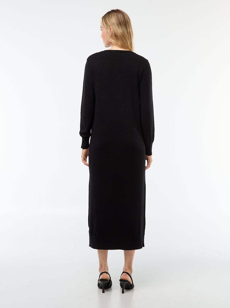 Vestido tipo jersey largo de manga larga Negro - Kiabi