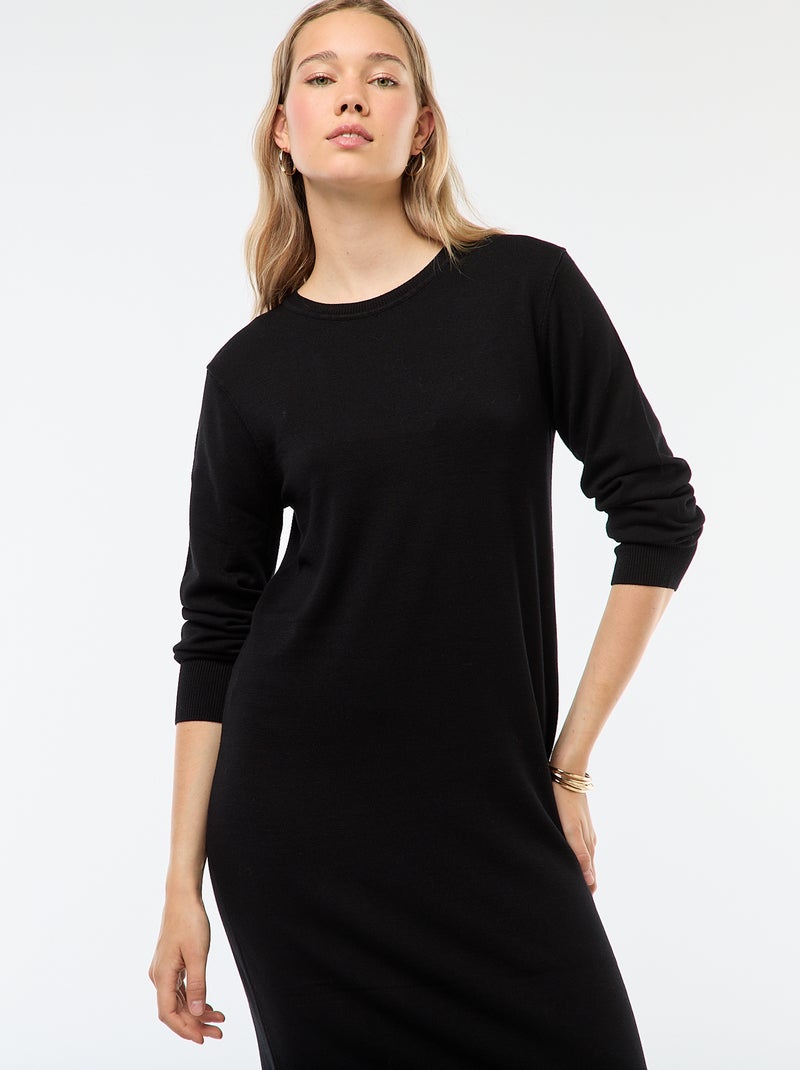 Vestido tipo jersey largo de manga larga Negro - Kiabi