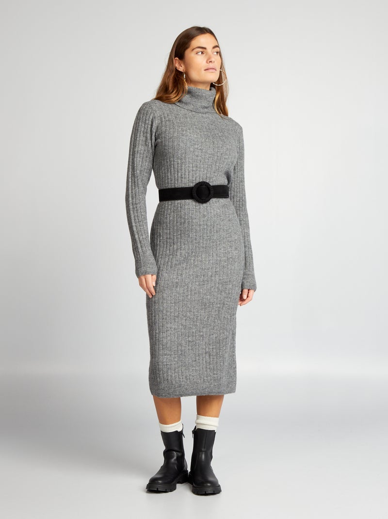 Vestido tipo jersey midi de cuello vuelto GRIS - Kiabi