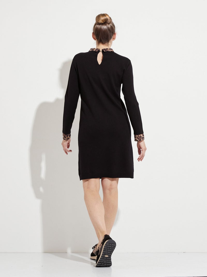 Vestido tipo jersey negro 2 en 1 con estampado de leopardo y efecto voile - Afibel Negro - Kiabi