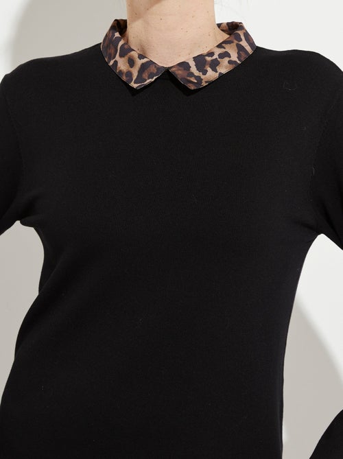 Vestido tipo jersey negro 2 en 1 con estampado de leopardo y efecto voile - Afibel - Kiabi Vestido tipo jersey negro 2 en 1 con estampado de leopardo y efecto voile - Afibel - Kiabi