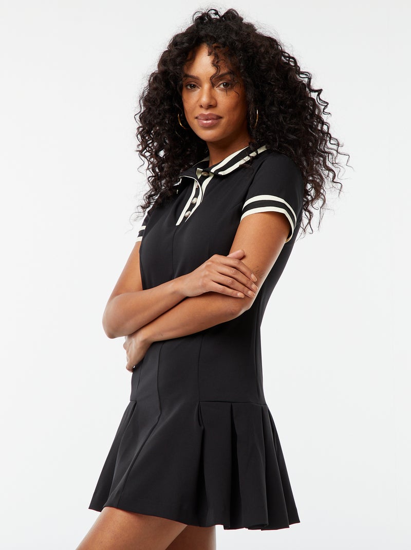 Vestido tipo polo con volante en el bajo negro - Kiabi