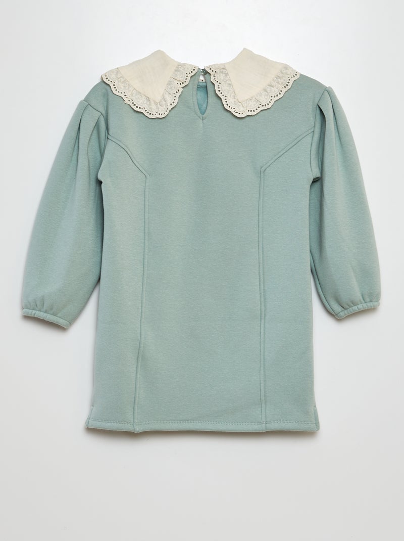 Vestido tipo sudadera con bordado inglés en el cuello VERDE - Kiabi