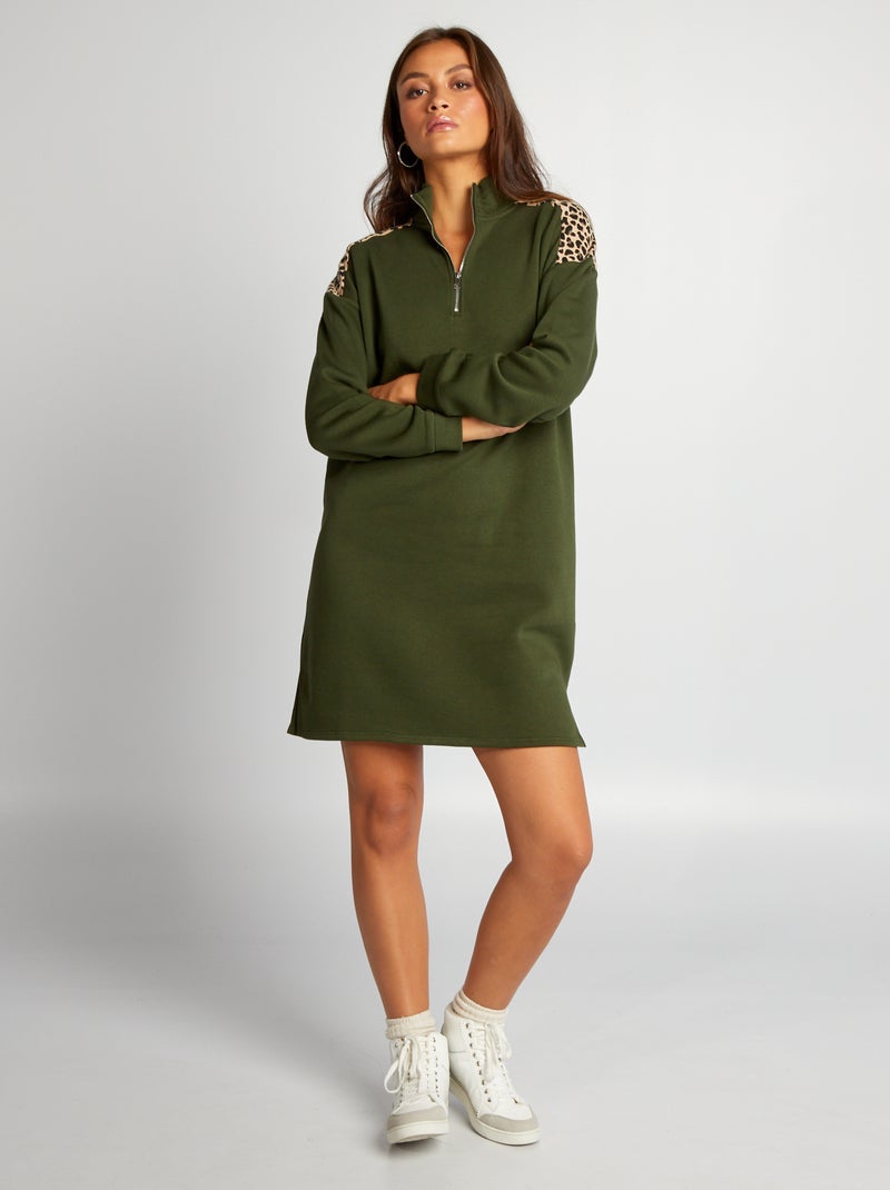 Vestido tipo sudadera con detalle de leopardo VERDE - Kiabi