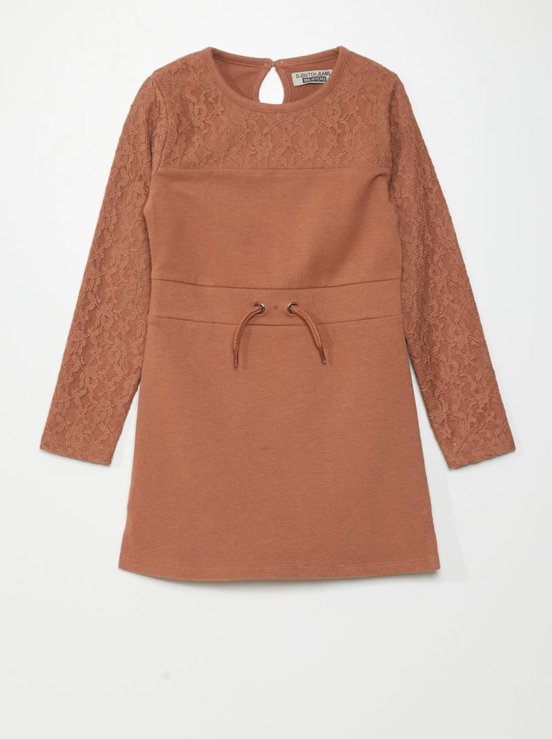 Vestido tipo sudadera con encaje MARRON - Kiabi