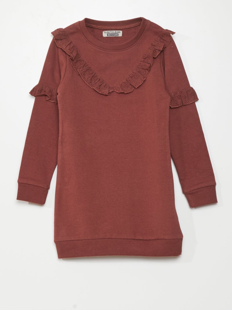 Vestido tipo sudadera con volante rojo teja - Kiabi