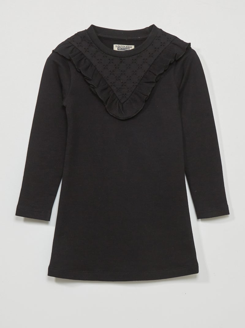 Vestido tipo sudadera de chándal con volantes NEGRO - Kiabi