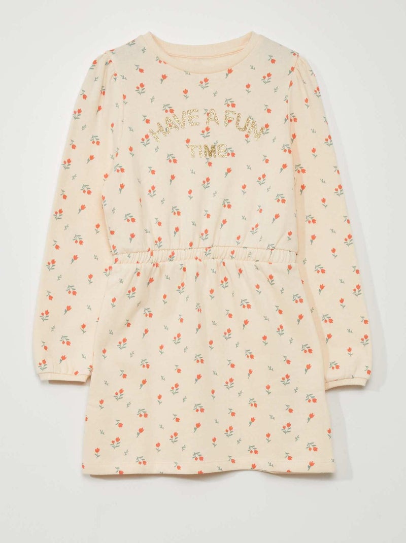 Vestido tipo sudadera entallado estampado BEIGE - Kiabi