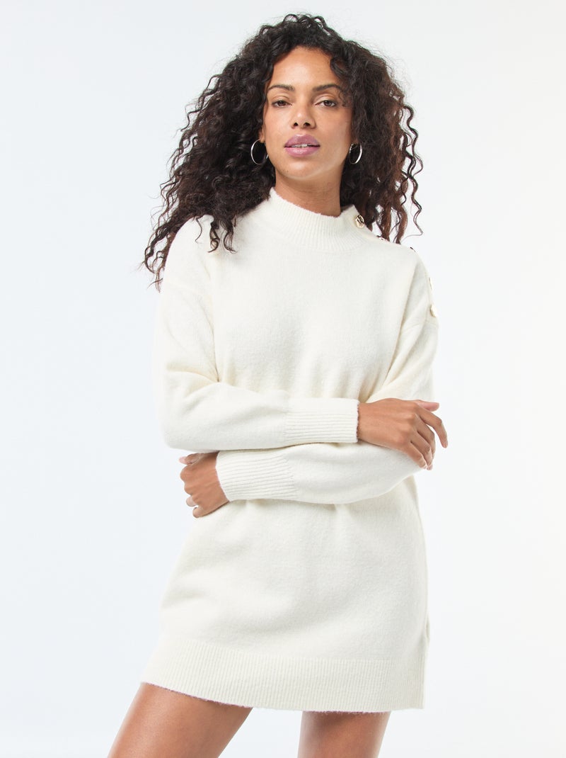 Vestido tipo suéter con botones decorativos Blanco - Kiabi