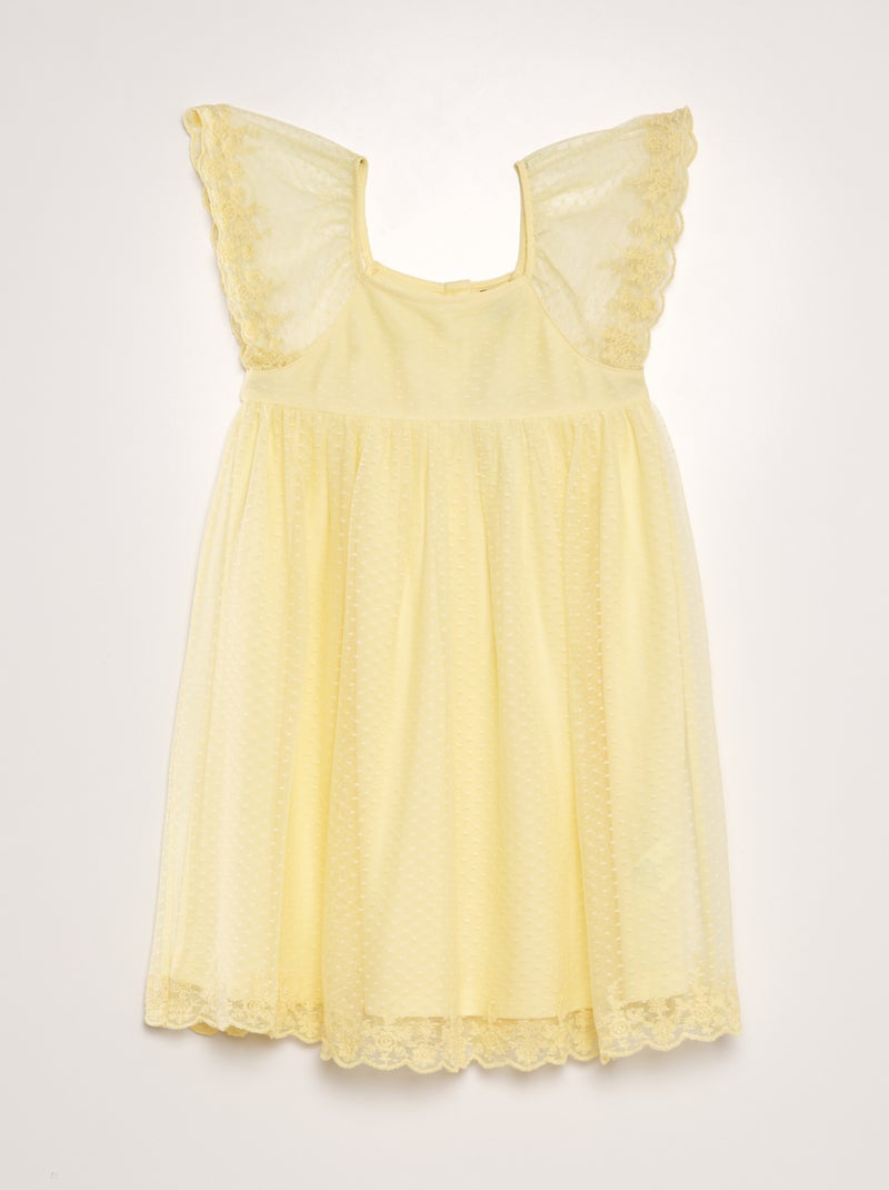 Vestido trapecio de tul de plumeti AMARILLO - Kiabi