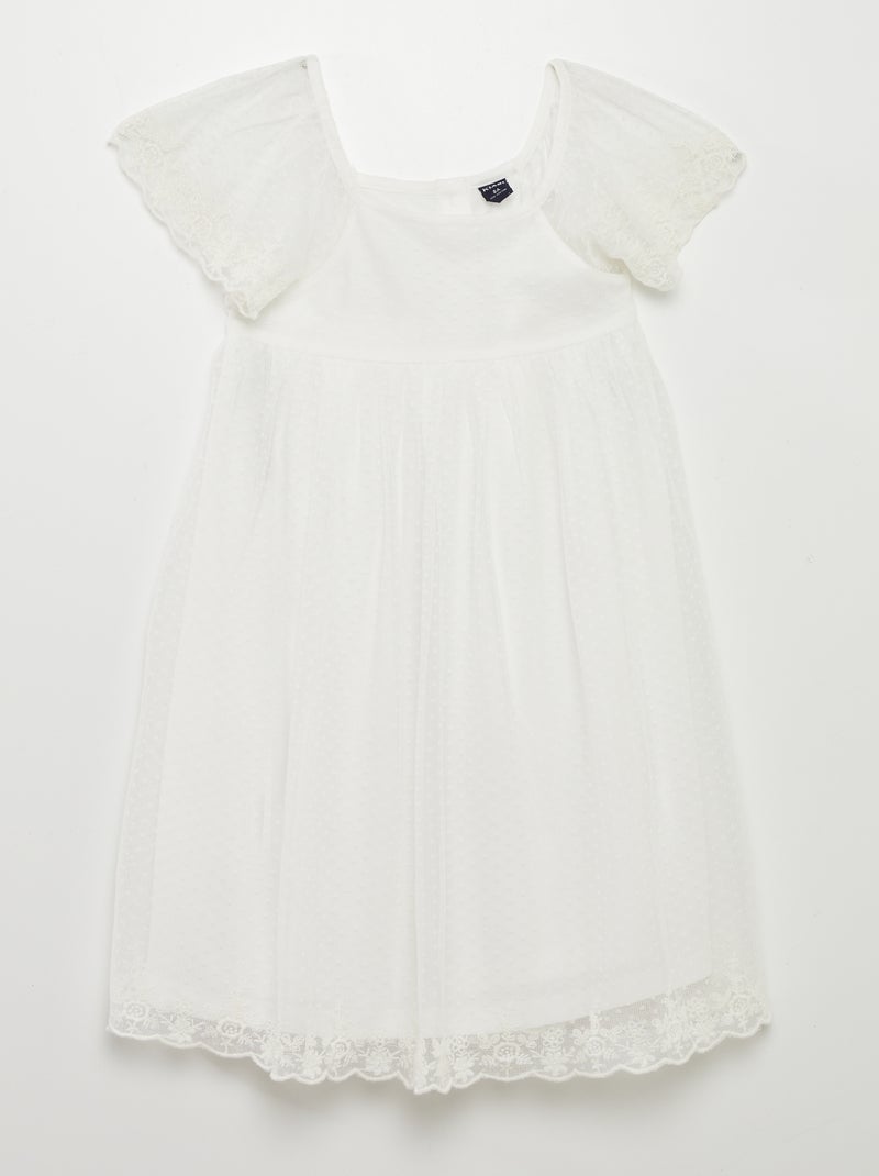 Vestido trapecio de tul de plumeti BLANCO - Kiabi