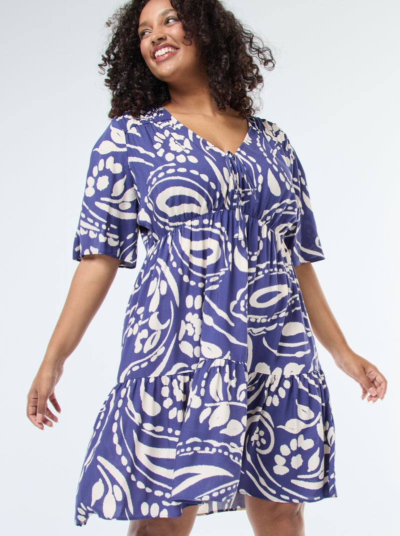 Vestido trapecio estampado con volante en el bajo Azul - Kiabi