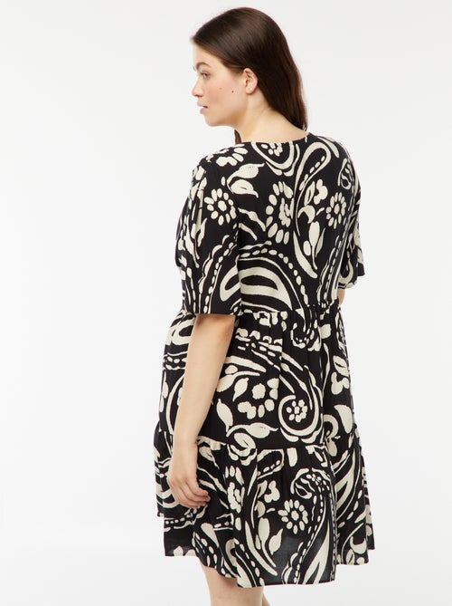 Vestido trapecio estampado con volante en el bajo - Kiabi