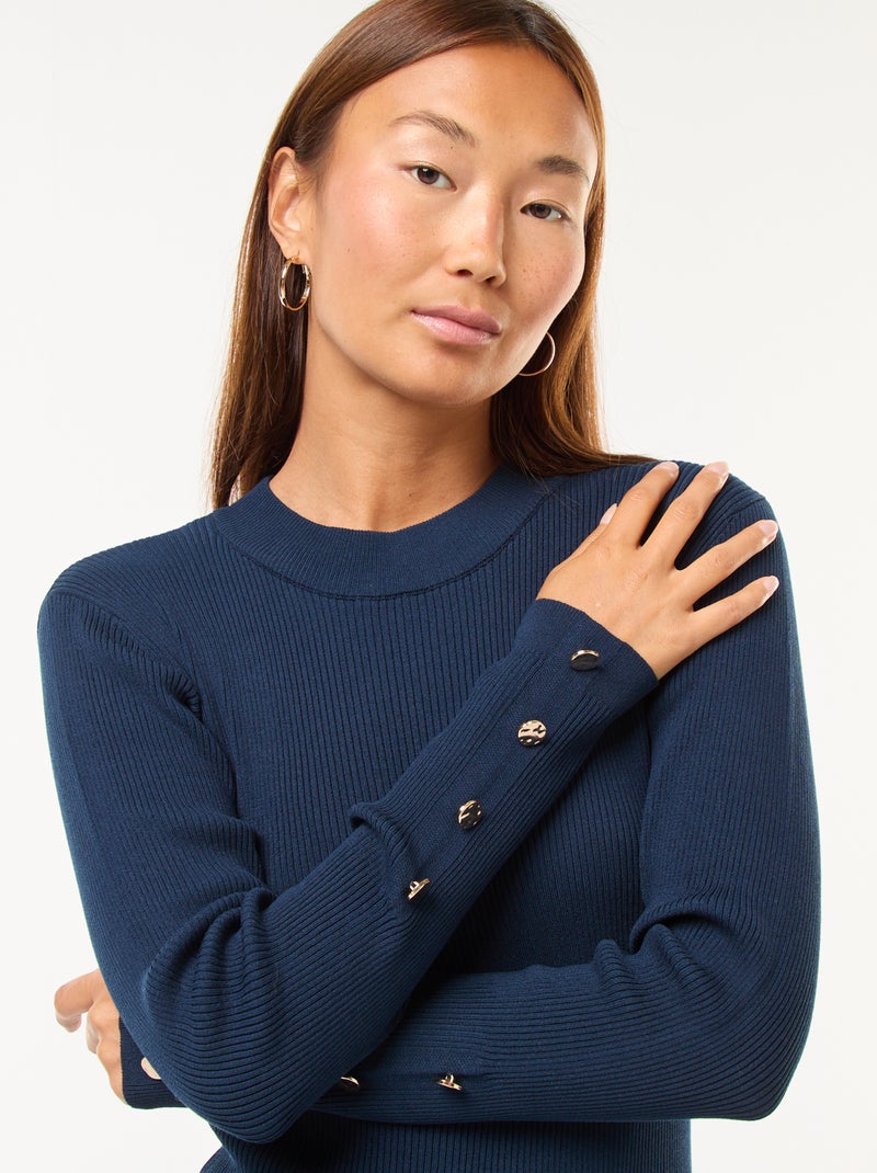 Vestido tubo largo de canalé Azul marino - Kiabi